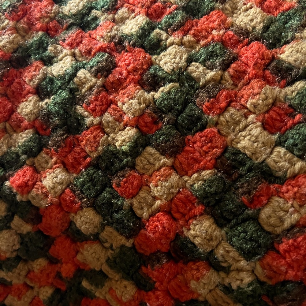 Vintage Handmade Crochet Afghan Blanket Throw 40x51 Orange Green Yellow.